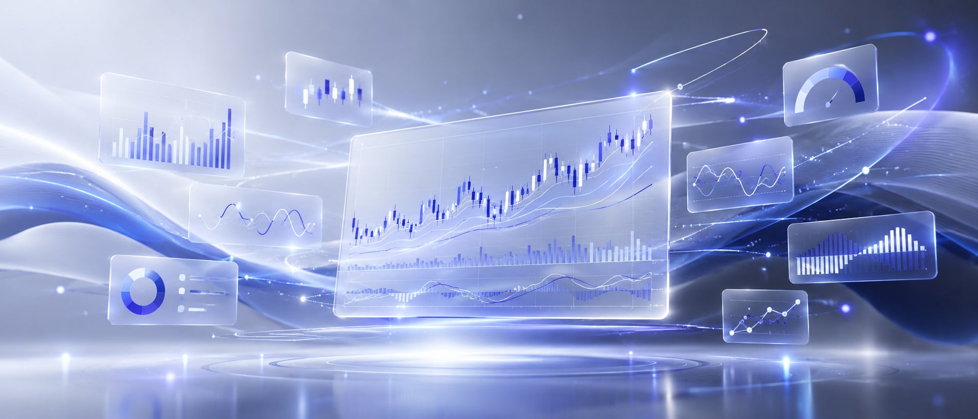 Set of charting tools and indicators floating around a chart