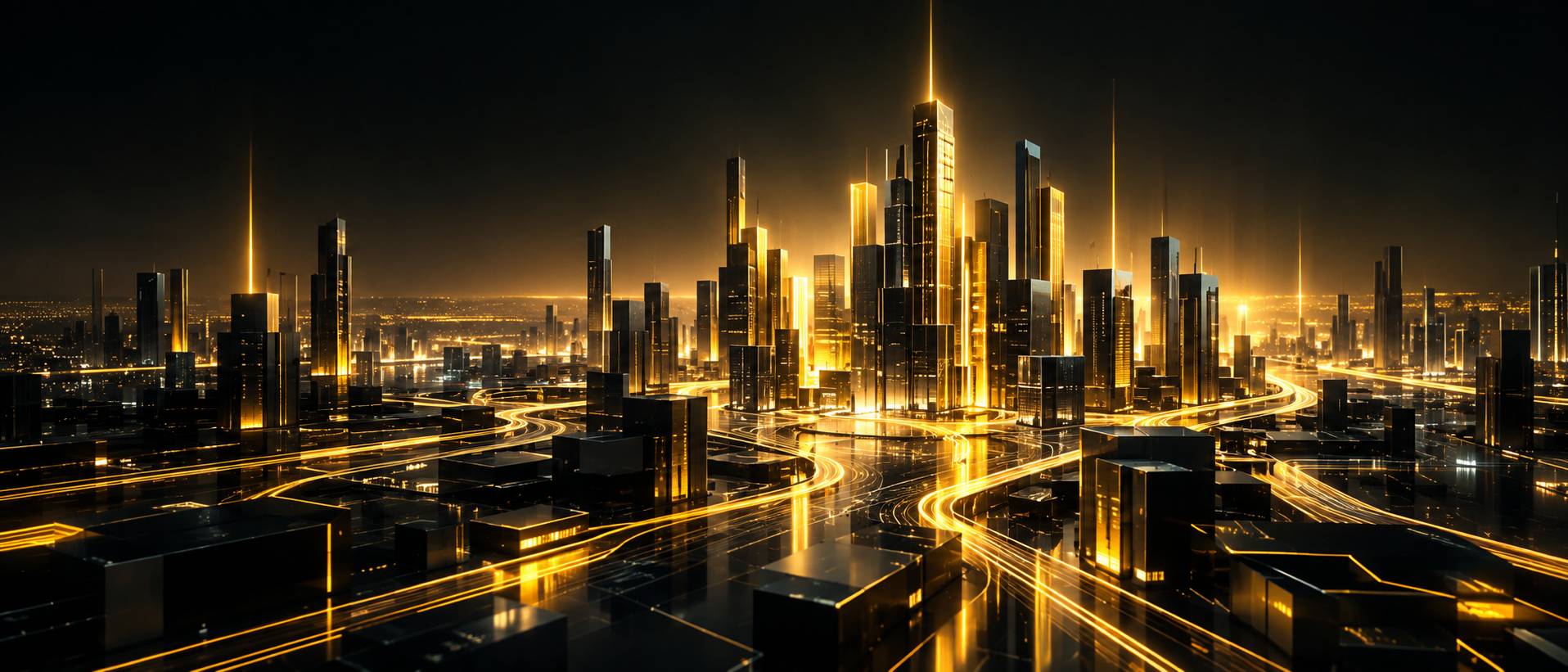 Digital city built from blocks and light paths